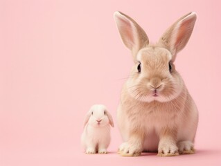 Obraz premium Two adorable rabbits on a pink backdrop.