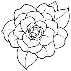 Camellia Flower Outline Vector Graphic