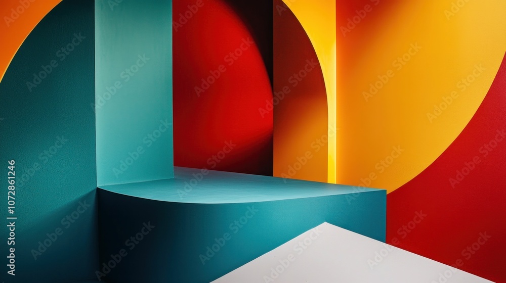 Aufkleber abstract geometric shapes in vibrant colors with a turquoise base, red and yellow walls creating a p