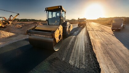 Operators skillfully manage the asphalt paving process.  