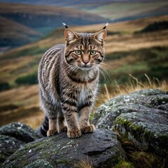Obraz premium Scottish Wildcat: The Valiant Sentinel of the Highland Landscape