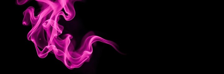 Obraz premium Neon pink color smoke swirling on a black background, pink, glowing