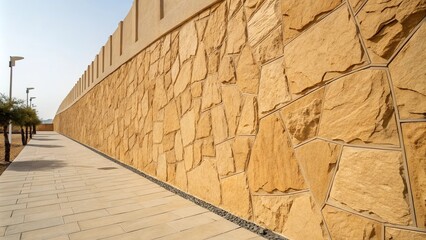 Abstracted rock patterns on a warm beige wall, architecture, geometric, natural, warm, abstract