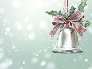 Silver Christmas Bell with Holly and Snow