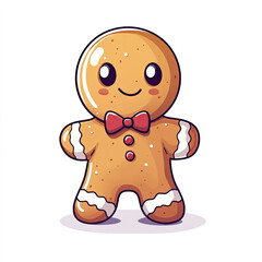 Obraz premium Cute gingerbread man with a bow tie, white isolate background.