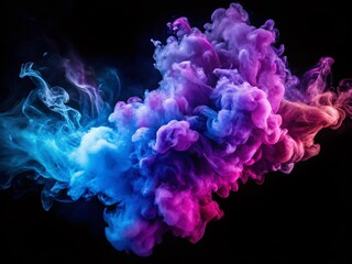 Stunning Drone Photography of Explosive Purple and Blue Smoke Clouds Against a Dark Background, Perfect for Abstract and Artistic Visuals