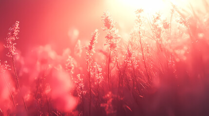 Fototapeta premium Peach and light lilac tones with delicate spring flowers set against an abstract background.