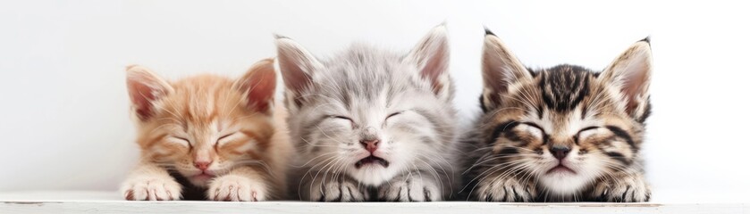 Fototapeta premium Three adorable sleeping kittens in a row.