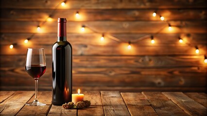 A bottle of wine sitting on a wooden table with a warm candlelight ambiance in the background, red, wine tasting, wine club