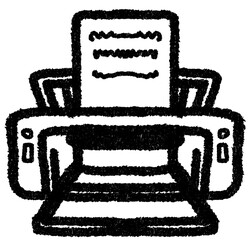 Printer Black White Cartoon Style