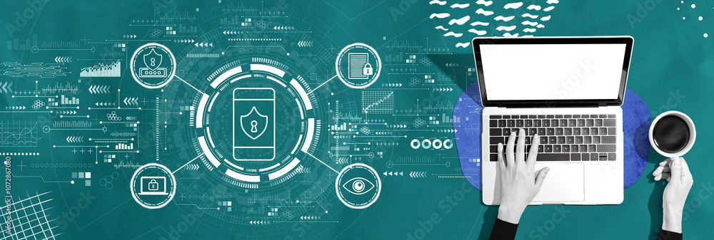 Poster data privacy concept with person using a laptop computer