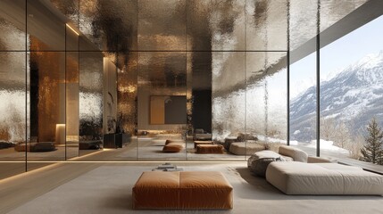 Modern Living Room with Mountain View