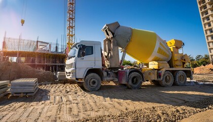 Watch as the working mixer truck pours concrete into forms.