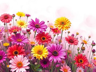 Abstract flower field with vibrant blooms and intricate details on a dreamy background featuring soft pink hues and gentle ripples, blossoms, fantasy