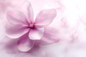 Obraz premium Peach and light lilac tones with delicate spring flowers set against an abstract background.
