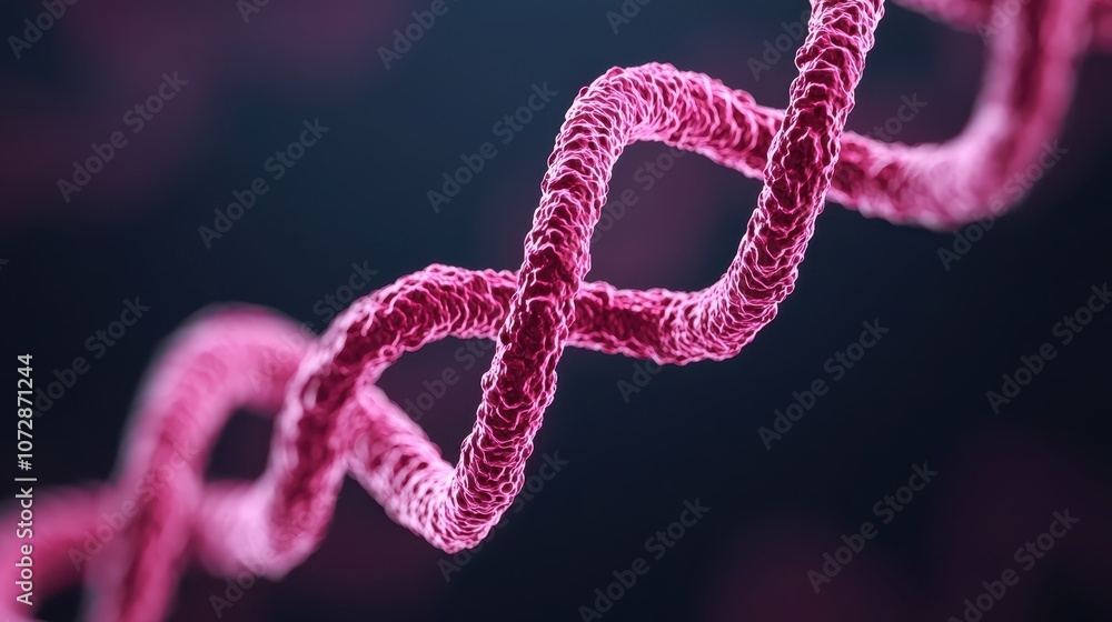 Poster intricate close-up of a double helix model representing dna structure in vibrant pink, highlighting 