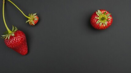 Ripe red strawberry isolated on a sleek black background, isolated, fresh, ripe