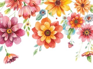 Watercolor painting of a colorful flower bouquet on a white background, painting, white background, creativity