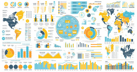 Global Data Visualization World Map, Charts, and Graphs