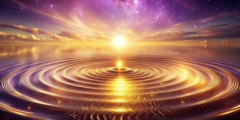 Golden Ripples of Light Reflecting a Starry Sky and Distant Sun