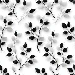 Elegant Pattern of Monochrome Leaves on White Background Perfect for Textiles, Wallpapers, and Creative Design Projects, Offering a Modern Aesthetic and Versatile Use
