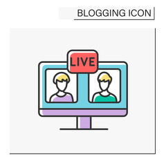 Fototapeta premium Computer color icon. Live video stream on computer screen between two bloggers. Online conference, meeting.Blogging concept. Isolated vector illustration