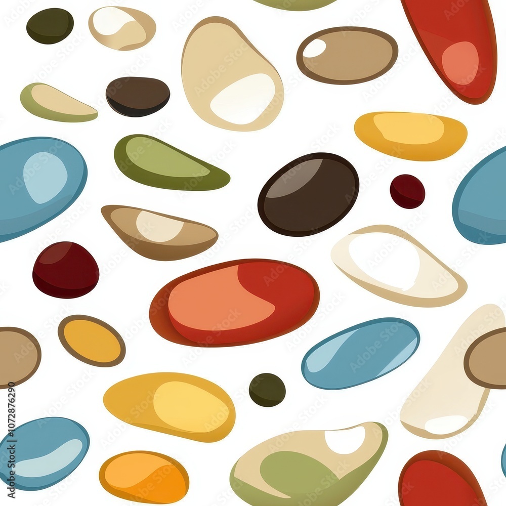 Poster colorful abstract composition of smooth stones and pebbles on a white background for creative and ar