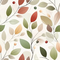 Elegant and Modern Floral Pattern with Leaf and Berry Motifs in Soft Pastel Colors for Creative and Nature-Inspired Designs