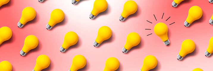 One out unique idea light bulb concept - Flat lay