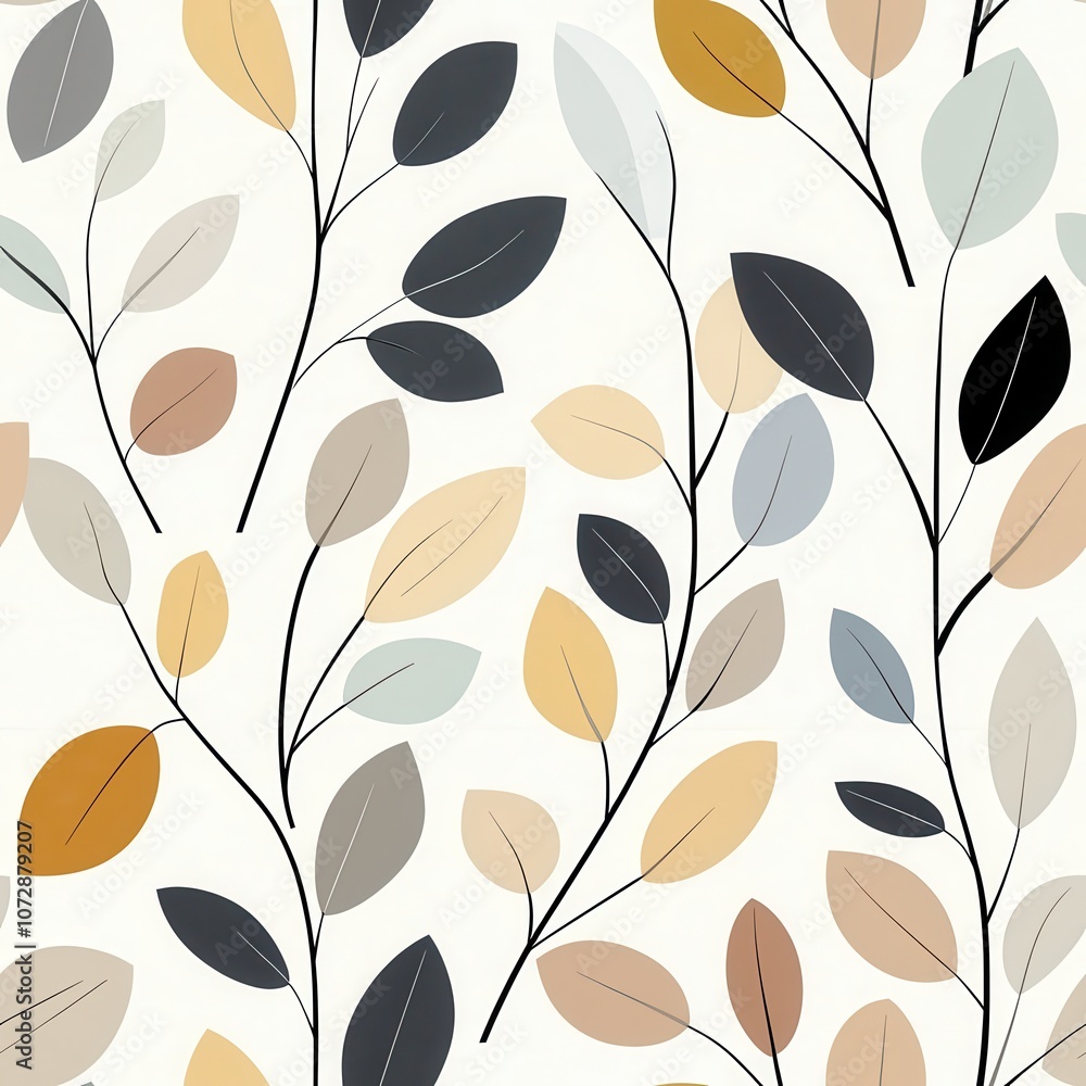 Poster abstract leaf pattern with soft colors featuring gentle curves and shapes on a light background, ide