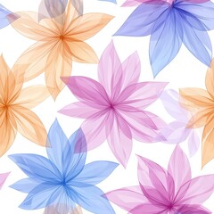 Fototapeta premium Delicate Floral Pattern with Soft Pastel Colors, Featuring Stylized Flowers in Orange, Pink, and Blue, Perfect for Backgrounds and Textile Designs