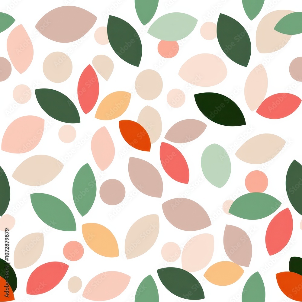 Poster colorful abstract pattern of leaves and circles in soft pastel tones on a white background ideal for