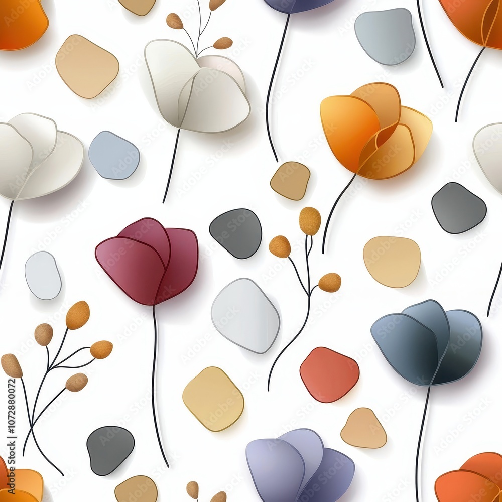 Poster abstract floral pattern with colorful leaves and shapes on white background for modern design and cr