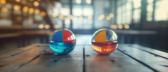 Two Glass Spheres Reflecting Light and Color