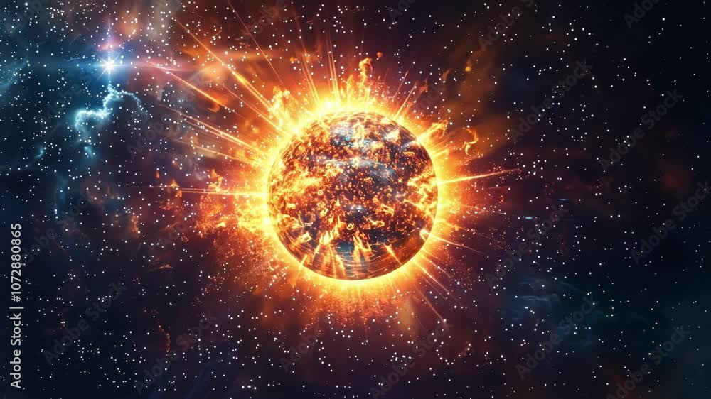 Poster the chaos of a supernova explosion with particles flying in all directions and creating stunning sho