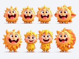 Fototapeta premium 3d smiley face,happy smiley face cartoon,set of funny cartoon monsters