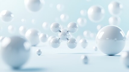 Abstract image of floating white spheres against a light blue background, creating a serene and modern aesthetic.