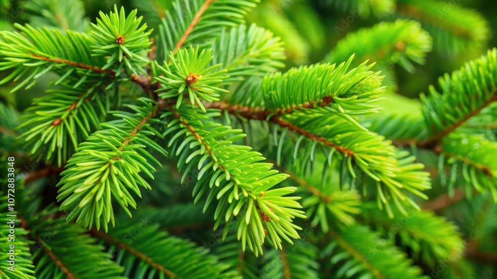 Poster a close-up view of lush green pine needles, showcasing the intricate details and vibrant color of th