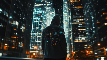 Fototapeta premium Hacker are planning to hack and attack networks and cyber security , innovative Smart city and graphs with statistics to analyze business potential and predict future developments in company growth.