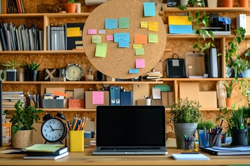 Naklejka premium Creative workspace mockup laptop computer and stylish accessory on table.