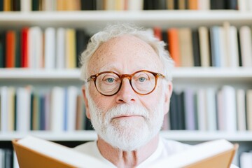 Celebrating Knowledge Elderly Man Reading an Encyclopedia on National Dictionary Day, World Book Day, and International Literacy Day
