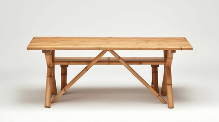 A rustic wooden table with a natural finish, featuring sturdy legs and a simple design, perfect for dining or decorative purposes.