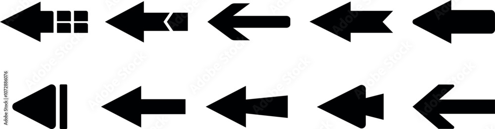 Aufkleber arrows set. left arrow icons set. set different black arrows or web design. top. trend. arrow icon. 