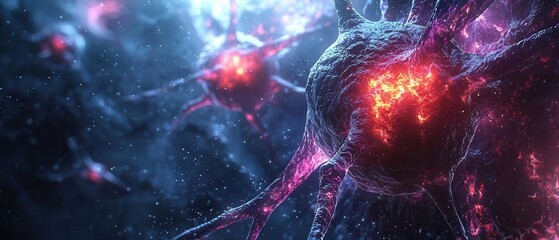 Fototapeta premium Abstract illustration of vibrant neural cells in a dynamic, colorful environment