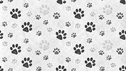 Seamless black doodle paw prints pattern background with a subtle texture and gentle lines for a pet lover's home decor, pet friendly, black and white, geometric patterns