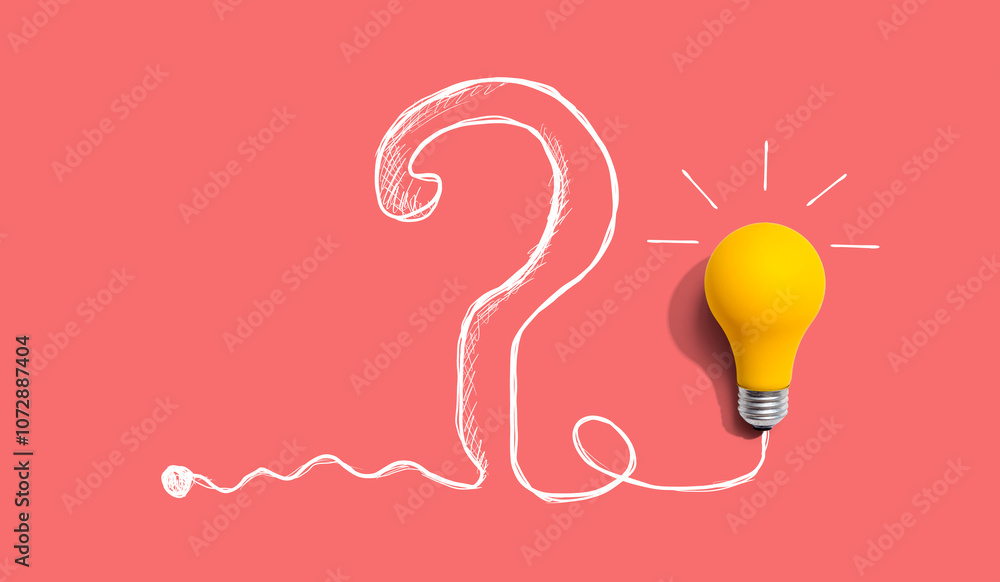 Poster light bulb and question mark - flat lay