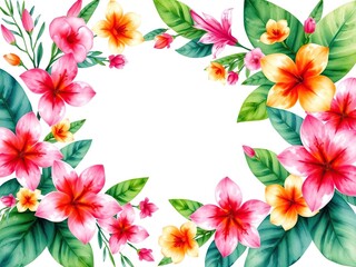 Obraz premium Whimsical watercolor floral arrangement featuring tropical flowers in shades of pink and orange, pink, abstract, whimsical