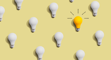 One out unique idea light bulb concept - Flat lay