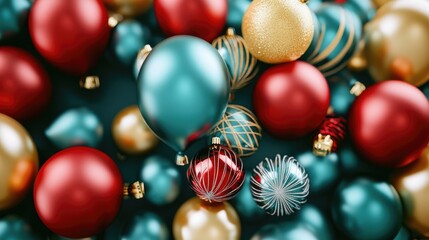 Christmas balloons party decorations, Collection of Christmas, 3D render, Triadic color scheme