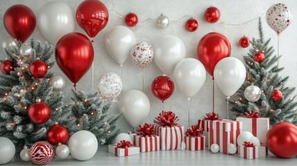 Christmas balloons party decorations, Collection of Christmas, 3D render, Triadic color scheme